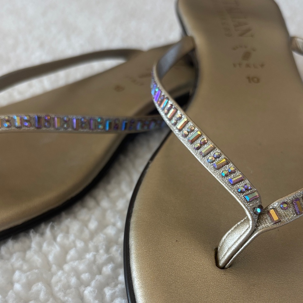 Italian Shoemakers Gold Sandals with Rhinestone Accents - Picture 2 of 4